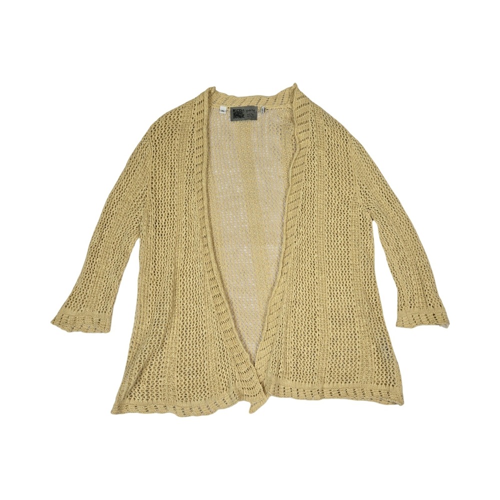Habitat Boho Tan Linen Cotton Open Knit Cardigan Sweater XL Flowy Earthy Natural - Picture 6 of 7